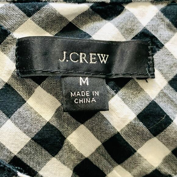 J. Crew Smocked Popover Top in Black Crinkle Gingham Size M - Picture 8 of 9